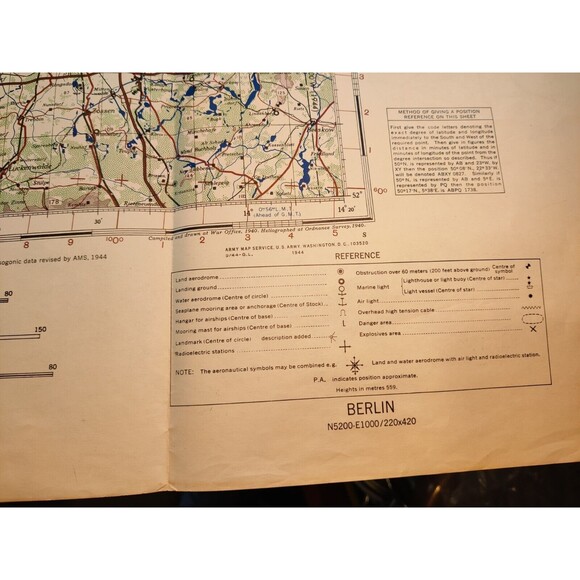 US WWII 1944 Map of Berlin Region 3rd Edition 1944 Survey WW2 USA 33.5"x28" - Picture 5 of 16